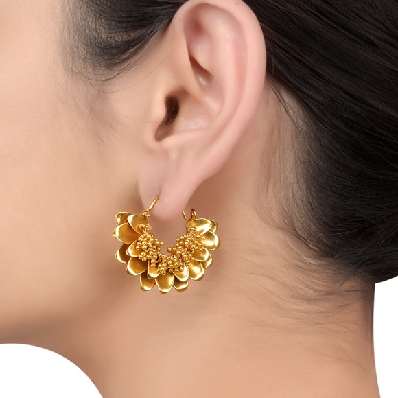 Brand new antique gold & beaded Indian pure Silver gold plated floral Earrings